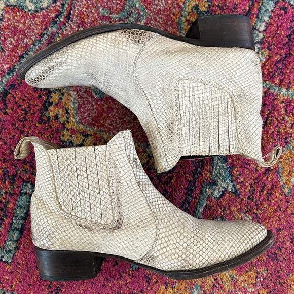 Freebird by Steven | Women’s cream faux snakeskin Lasso Ankle bootie slight heel - Picture 7 of 12